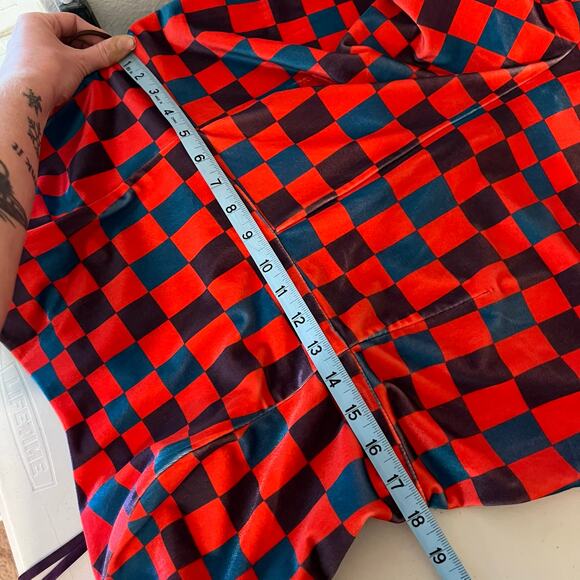 Hutch Velvet Check Bright Colored Wide Leg Strapless Jumpsuit Size 16W - Picture 13 of 16